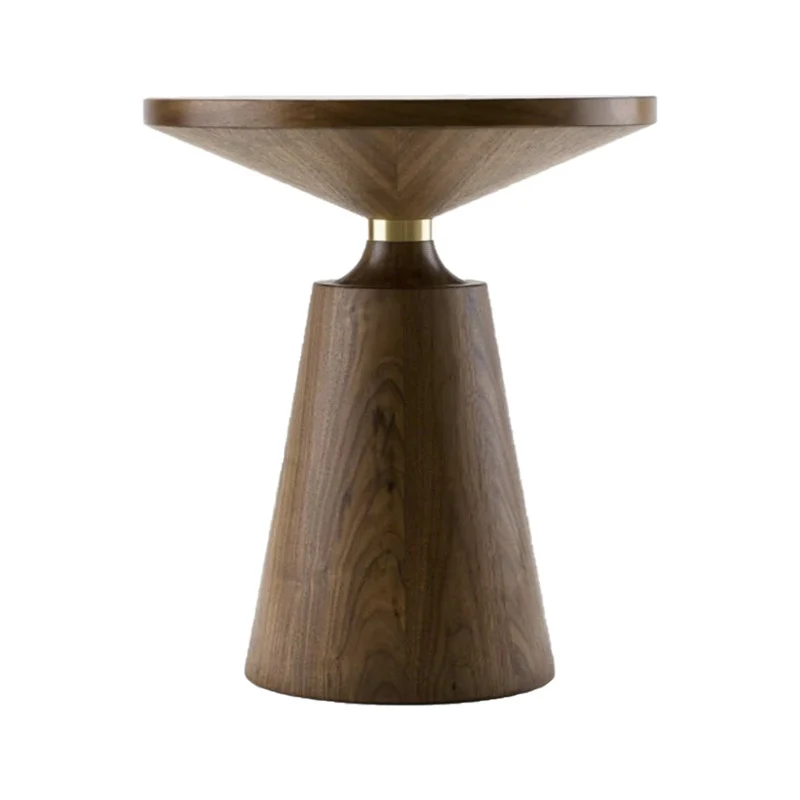 Contemporary Scandinavian Solid Wood Stainless Steel Round Cone End Table With 1-Tier For Living Room