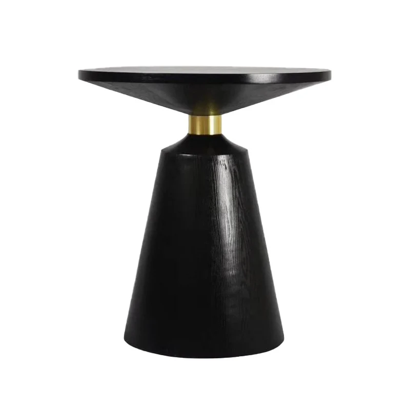 Contemporary Scandinavian Solid Wood Stainless Steel Round Cone End Table With 1-Tier For Living Room