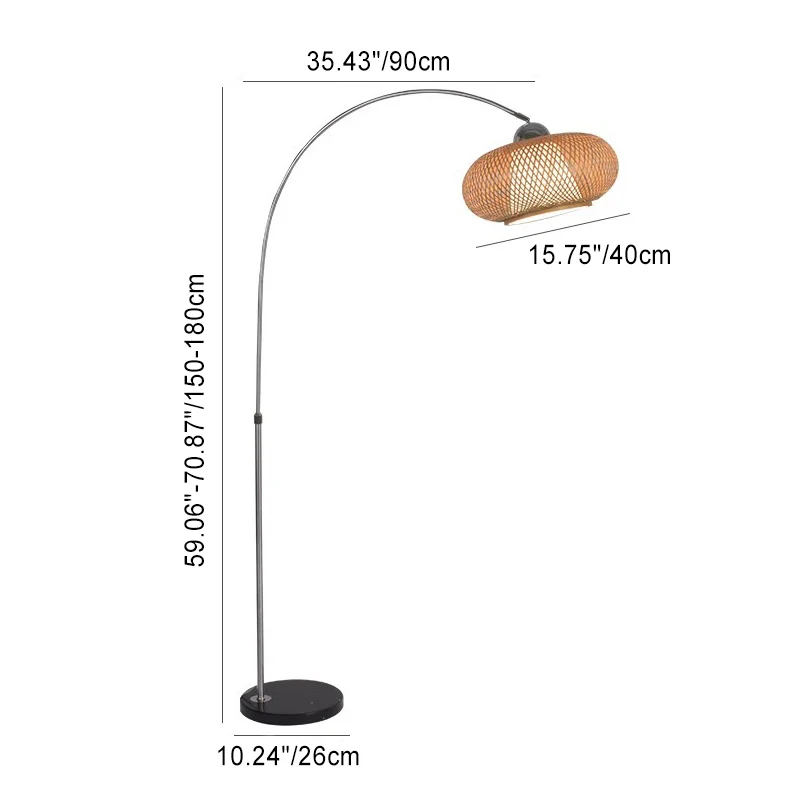Traditional Chinese Marble Bamboo Stainless Steel Curved Oval 1-Light Standing Floor Lamp For Living Room