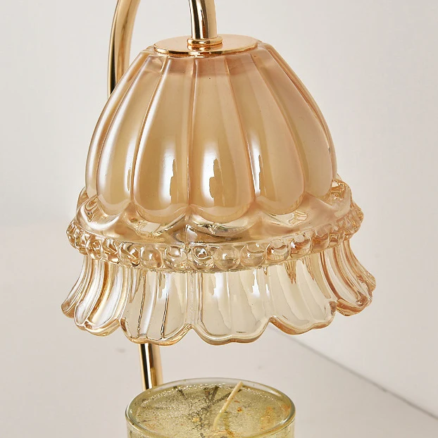 Traditional European Flower Glass Shade Marble Hardware 1-Light Melting Wax Table Lamp For Bedside
