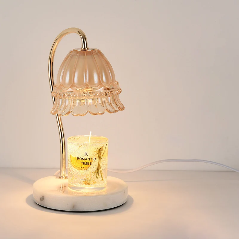 Traditional European Flower Glass Shade Marble Hardware 1-Light Melting Wax Table Lamp For Bedside