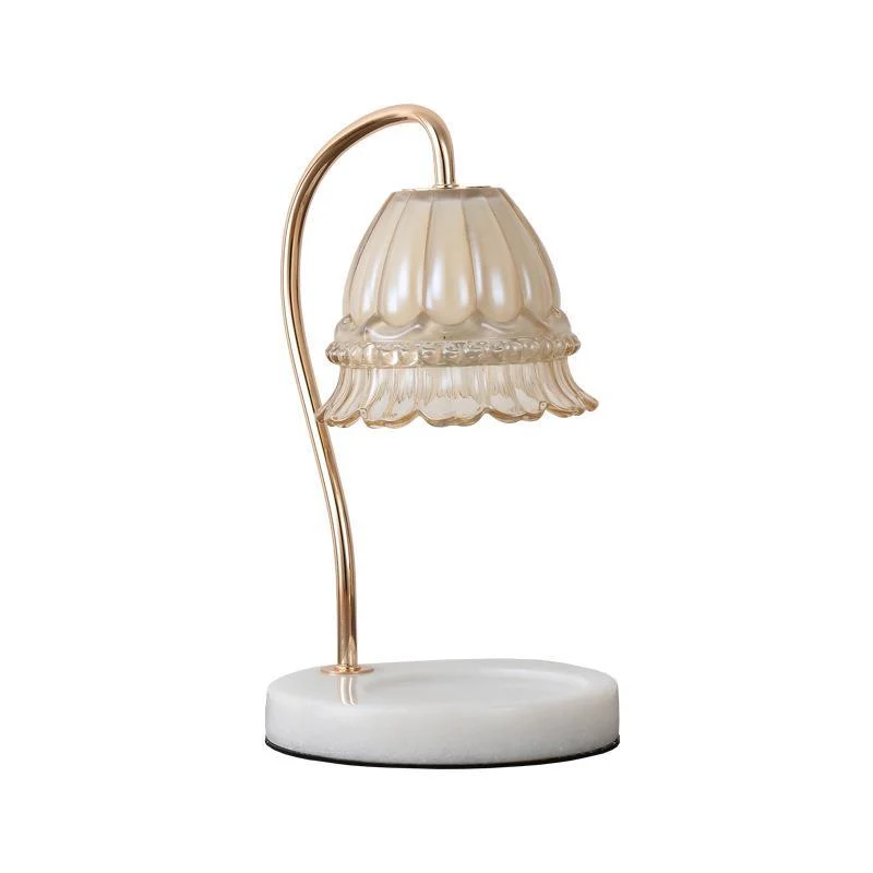 Traditional European Flower Glass Shade Marble Hardware 1-Light Melting Wax Table Lamp For Bedside
