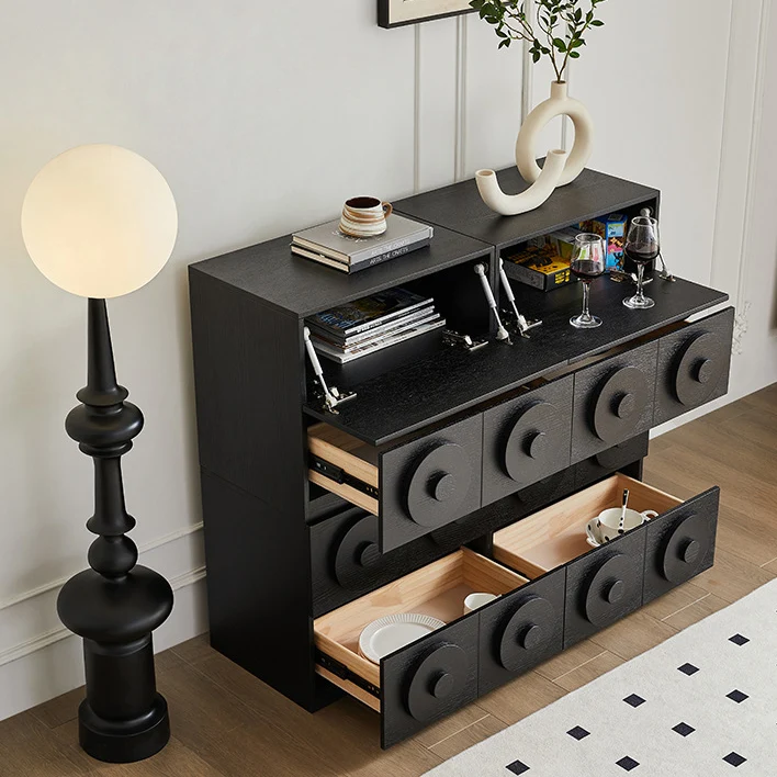 Contemporary Retro Pine Wood Plywood Square Combination Nightstand With 1-Drawer & 1-Cabinet For Bedroom Or Living Room