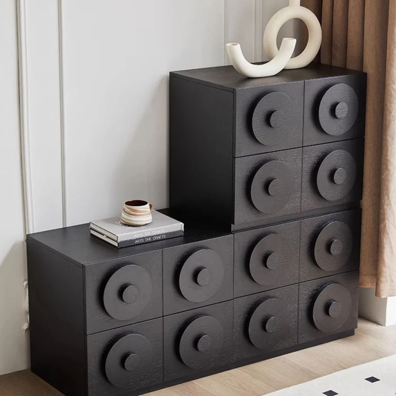 Contemporary Retro Pine Wood Plywood Square Combination Nightstand With 1-Drawer & 1-Cabinet For Bedroom Or Living Room