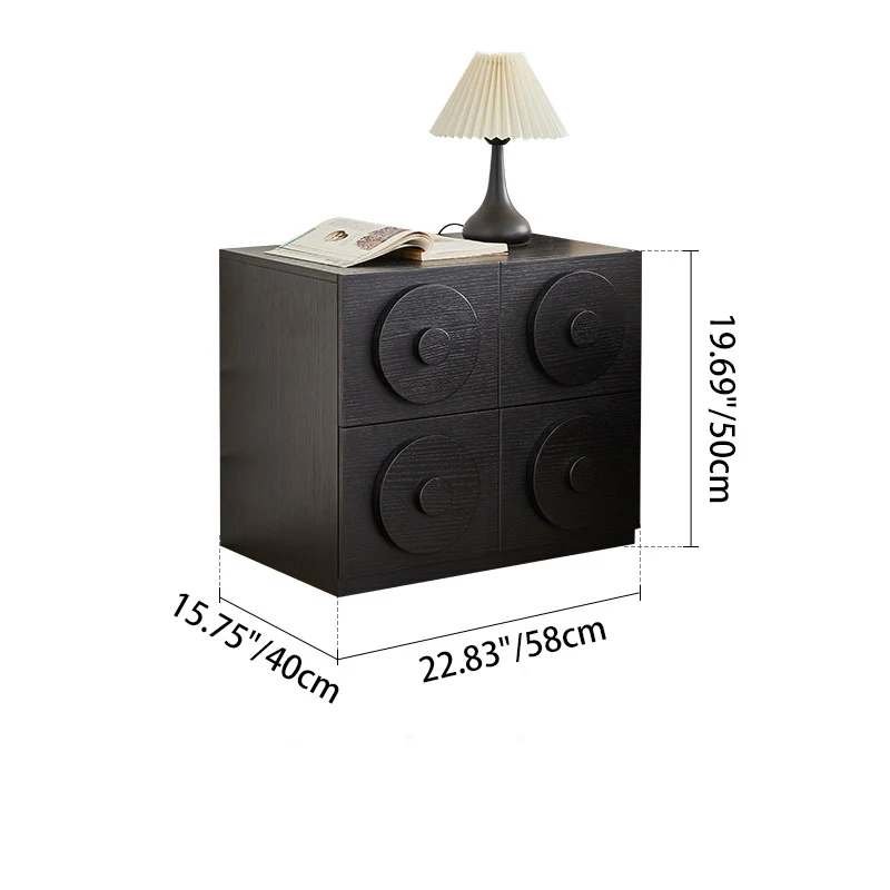 Contemporary Retro Pine Wood Plywood Square Combination Nightstand With 1-Drawer & 1-Cabinet For Bedroom Or Living Room