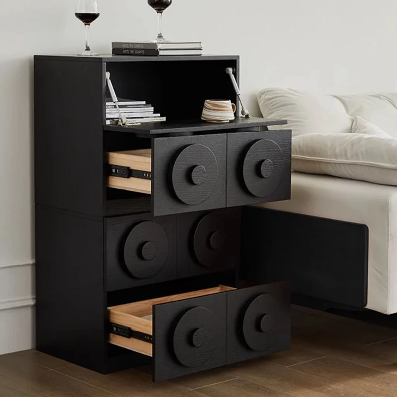 Contemporary Retro Pine Wood Plywood Square Combination Nightstand With 1-Drawer & 1-Cabinet For Bedroom Or Living Room