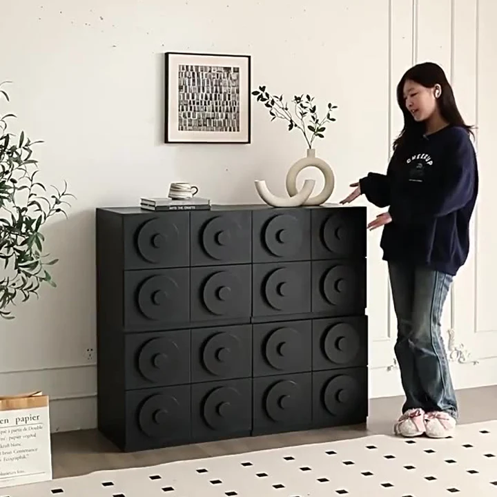 Contemporary Retro Pine Wood Plywood Square Combination Nightstand With 1-Drawer & 1-Cabinet For Bedroom Or Living Room