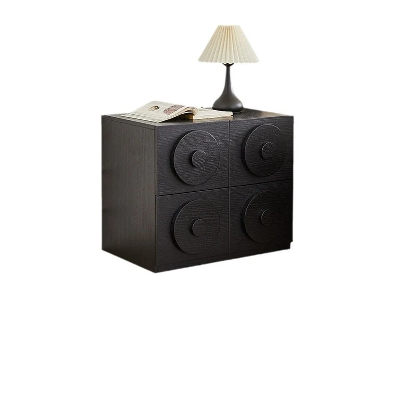 Contemporary Retro Pine Wood Plywood Square Combination Nightstand With 1-Drawer & 1-Cabinet For Bedroom Or Living Room
