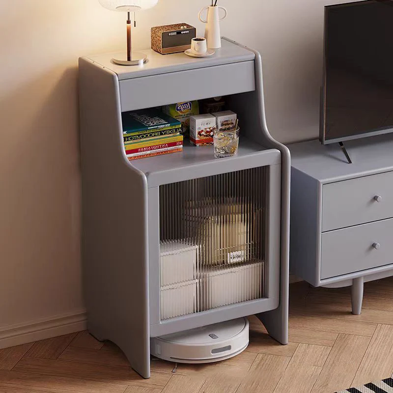 Contemporary Scandinavian Rubberwood Glass Rectangular Side Table 2-Tier For Living Room
