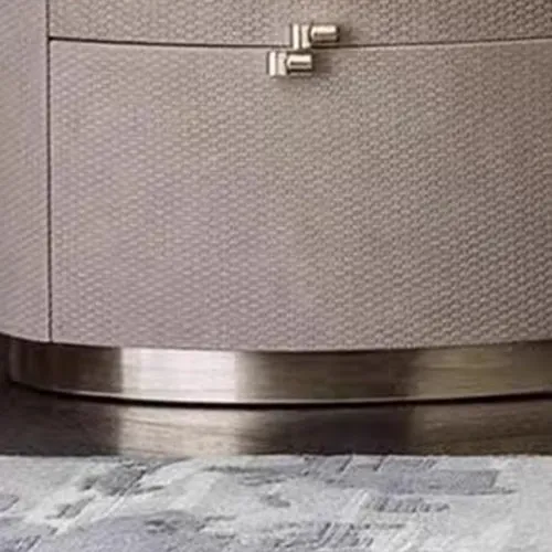 Modern Minimalist Sintered Stone Solid Wood Woven Leather Round Cylindrical Nightstand 2-Drawer For Bedroom