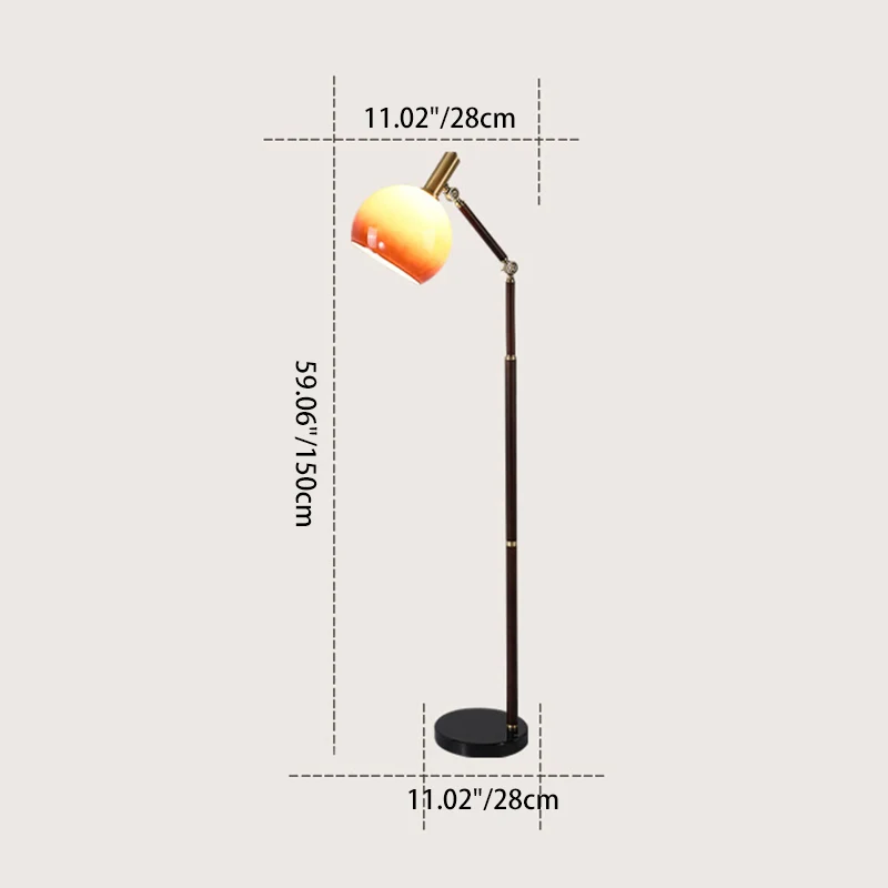 Contemporary Retro Semicircle Round Base Bendable Rubber Wood Marble Glass 1 - Light Standing Floor Lamp For Living Room