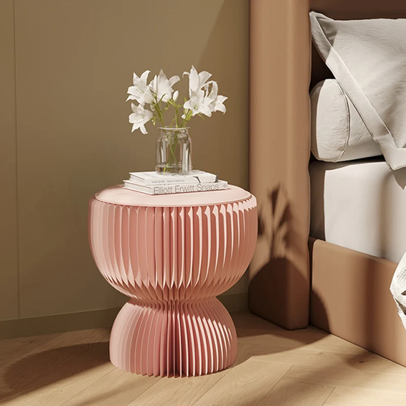 Contemporary Creative Faux Leather & Kraft Paper Lotus-Shaped Foldable Low Stool For Bedroom & Living Room