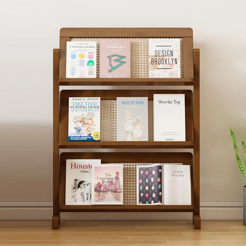 Contemporary Simplicity Square Oblique Bamboo Synthetic Rattan Weaving Bookshelf 3 - Tier For Living Room