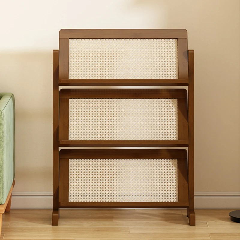 Contemporary Simplicity Square Oblique Bamboo Synthetic Rattan Weaving Bookshelf 3 - Tier For Living Room