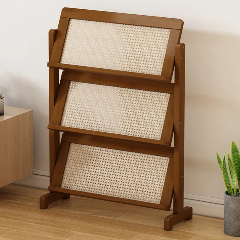 Contemporary Simplicity Square Oblique Bamboo Synthetic Rattan Weaving Bookshelf 3 - Tier For Living Room