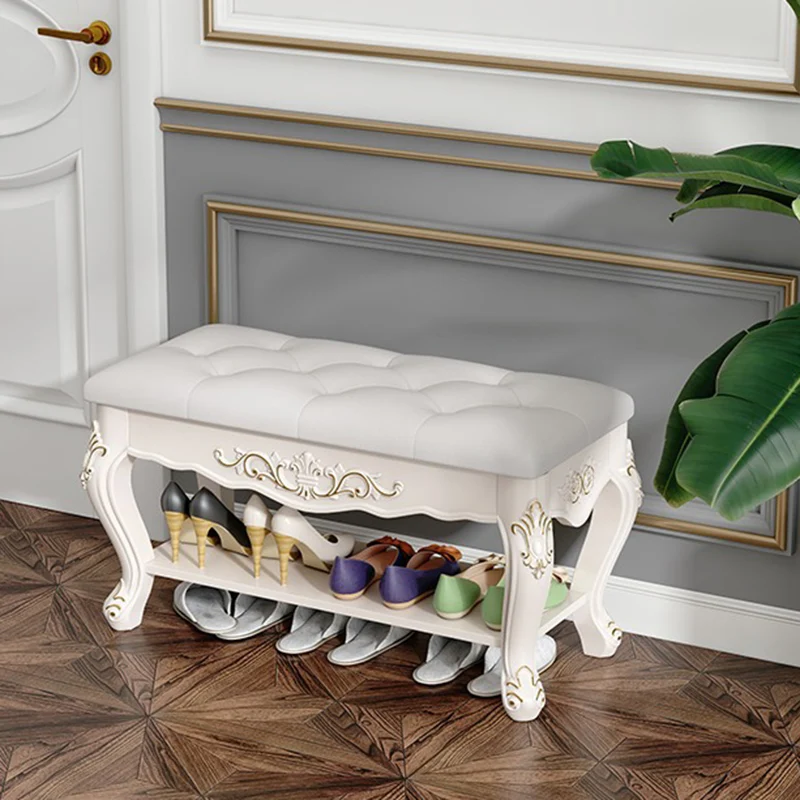 Traditional European Rectangular Eco-Friendly Engineered Wood Medium Density Fiberboard Faux Leather Footstool 2 - Tier For Entryways