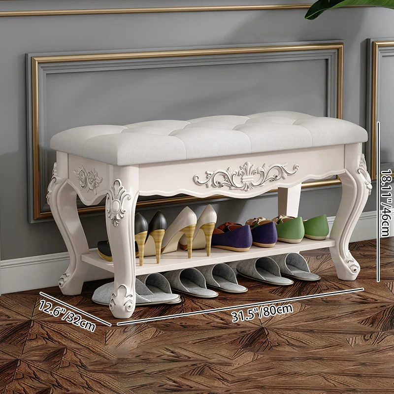 Traditional European Rectangular Eco-Friendly Engineered Wood Medium Density Fiberboard Faux Leather Footstool 2 - Tier For Entryways
