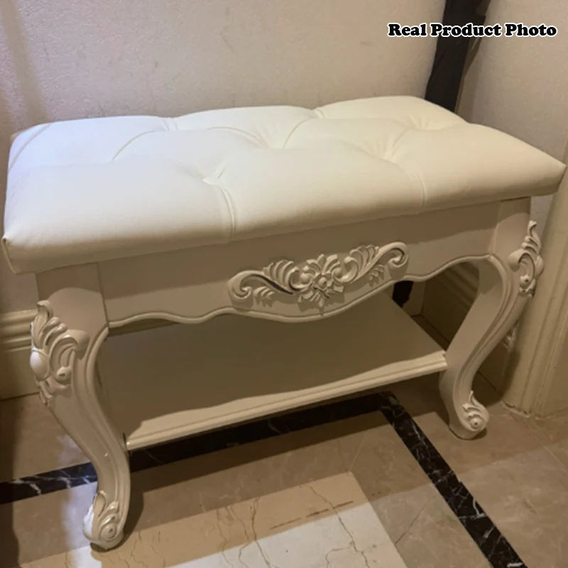 Traditional European Rectangular Eco-Friendly Engineered Wood Medium Density Fiberboard Faux Leather Footstool 2 - Tier For Entryways
