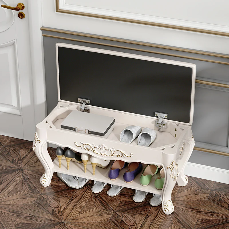 Traditional European Rectangular Eco-Friendly Engineered Wood Medium Density Fiberboard Faux Leather Footstool 2 - Tier For Entryways