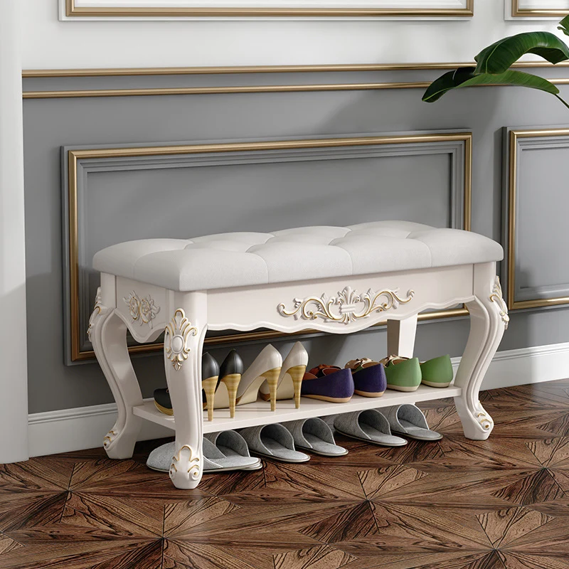 Traditional European Rectangular Eco-Friendly Engineered Wood Medium Density Fiberboard Faux Leather Footstool 2 - Tier For Entryways