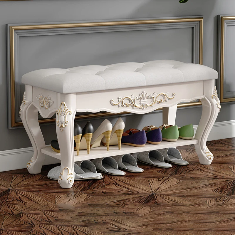 Traditional European Rectangular Eco-Friendly Engineered Wood Medium Density Fiberboard Faux Leather Footstool 2 - Tier For Entryways