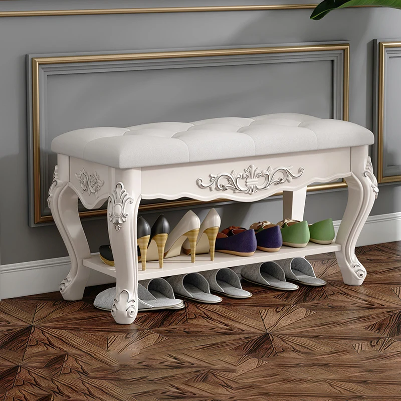 Traditional European Rectangular Eco-Friendly Engineered Wood Medium Density Fiberboard Faux Leather Footstool 2 - Tier For Entryways