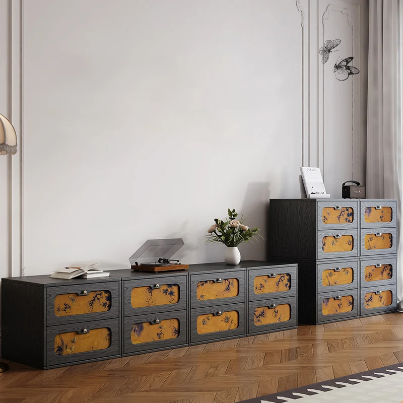 Traditional Chinese Eco-Friendly Engineered Plywood Pine Wood Velvet Rectangular Butterfly Nightstand With 2 Drawers For Bedroom Or Living Room