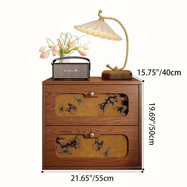 Traditional Chinese Eco-Friendly Engineered Plywood Pine Wood Velvet Rectangular Butterfly Nightstand With 2 Drawers For Bedroom Or Living Room