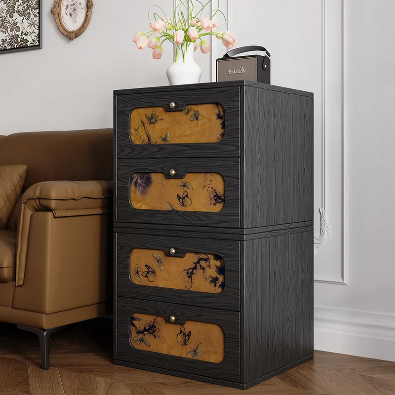 Traditional Chinese Eco-Friendly Engineered Plywood Pine Wood Velvet Rectangular Butterfly Nightstand With 2 Drawers For Bedroom Or Living Room