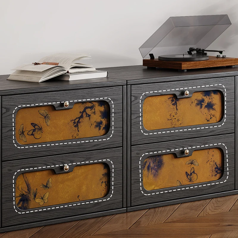 Traditional Chinese Eco-Friendly Engineered Plywood Pine Wood Velvet Rectangular Butterfly Nightstand With 2 Drawers For Bedroom Or Living Room