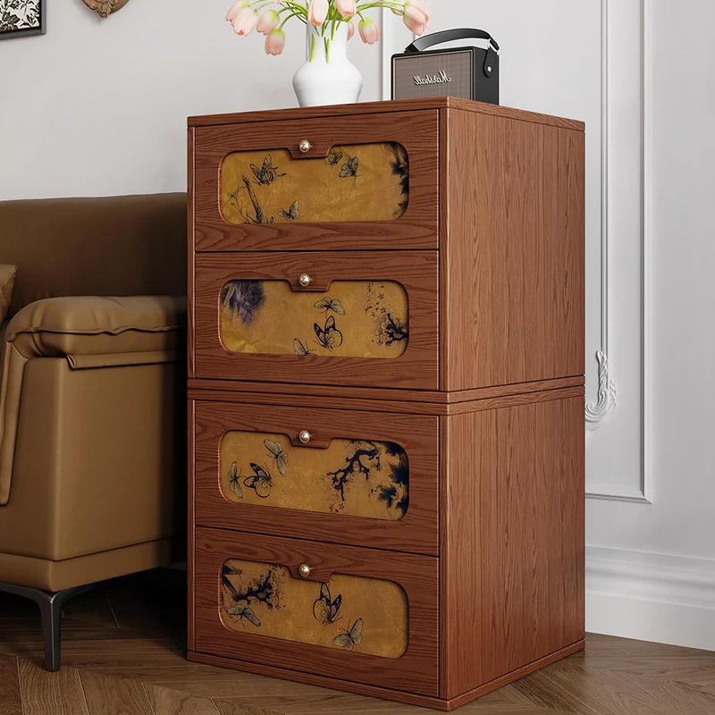 Traditional Chinese Eco-Friendly Engineered Plywood Pine Wood Velvet Rectangular Butterfly Nightstand With 2 Drawers For Bedroom Or Living Room