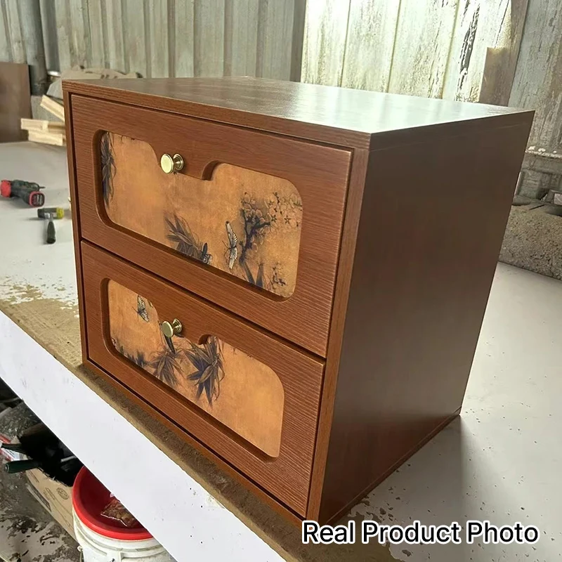 Traditional Chinese Eco-Friendly Engineered Plywood Pine Wood Velvet Rectangular Butterfly Nightstand With 2 Drawers For Bedroom Or Living Room