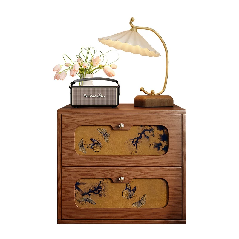 Traditional Chinese Eco-Friendly Engineered Plywood Pine Wood Velvet Rectangular Butterfly Nightstand With 2 Drawers For Bedroom Or Living Room