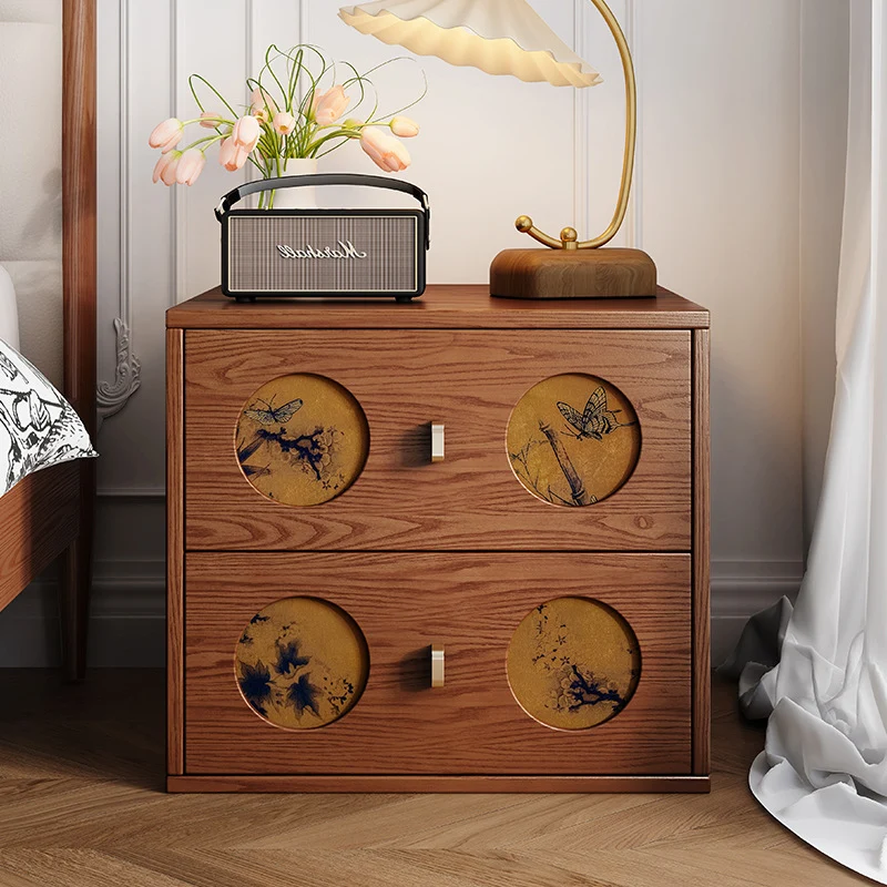 Traditional Chinese Eco-Friendly Engineered Wood Plywood Pine Wood Velvet Rectangular Nightstand With Butterfly Pattern And 2 Drawers For Bedroom Or Living Room