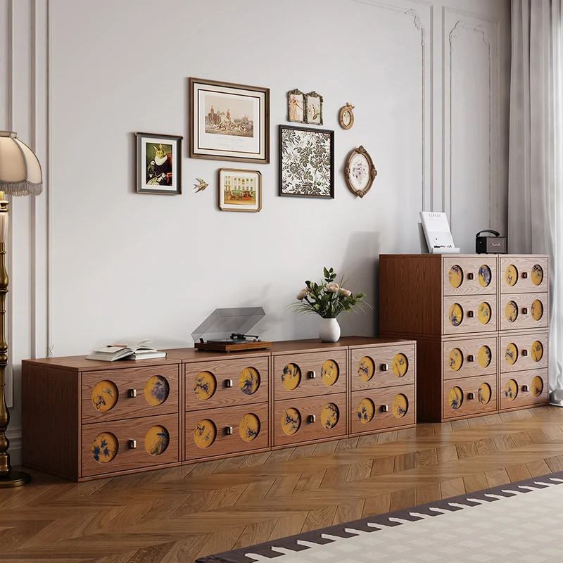Traditional Chinese Eco-Friendly Engineered Wood Plywood Pine Wood Velvet Rectangular Nightstand With Butterfly Pattern And 2 Drawers For Bedroom Or Living Room