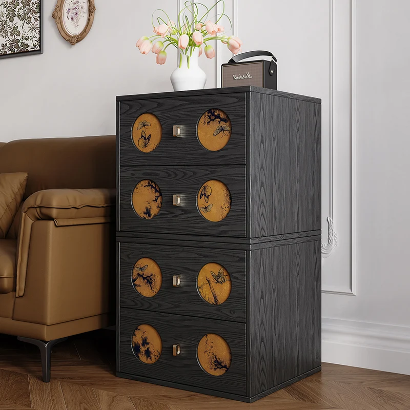 Traditional Chinese Eco-Friendly Engineered Wood Plywood Pine Wood Velvet Rectangular Nightstand With Butterfly Pattern And 2 Drawers For Bedroom Or Living Room