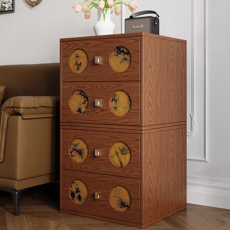 Traditional Chinese Eco-Friendly Engineered Wood Plywood Pine Wood Velvet Rectangular Nightstand With Butterfly Pattern And 2 Drawers For Bedroom Or Living Room