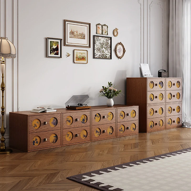 Traditional Chinese Eco-Friendly Engineered Wood Plywood Pine Wood Velvet Rectangular Nightstand With Butterfly Pattern And 2 Drawers For Bedroom Or Living Room