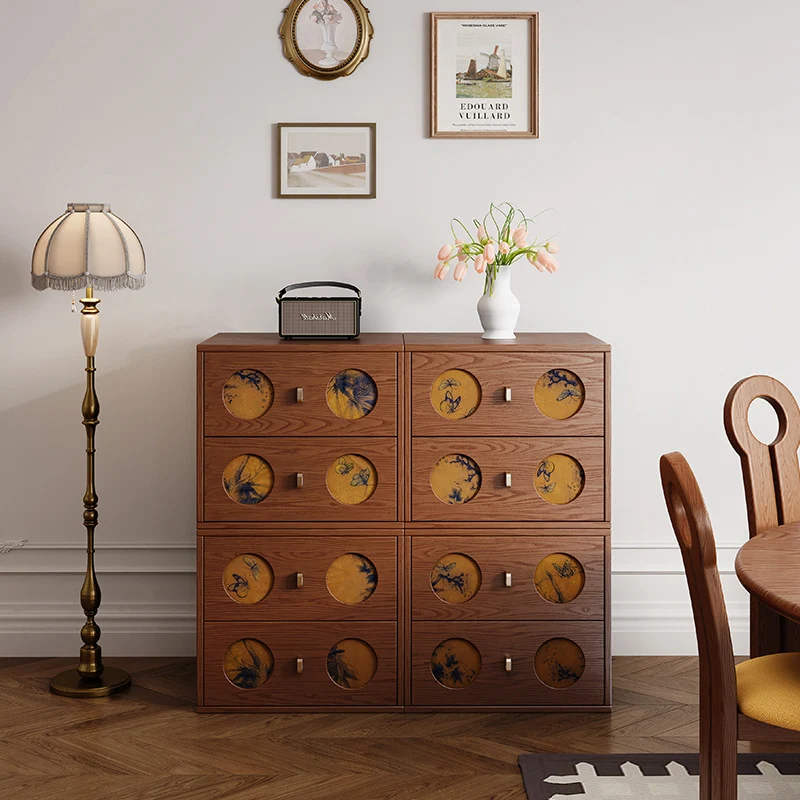 Traditional Chinese Eco-Friendly Engineered Wood Plywood Pine Wood Velvet Rectangular Nightstand With Butterfly Pattern And 2 Drawers For Bedroom Or Living Room