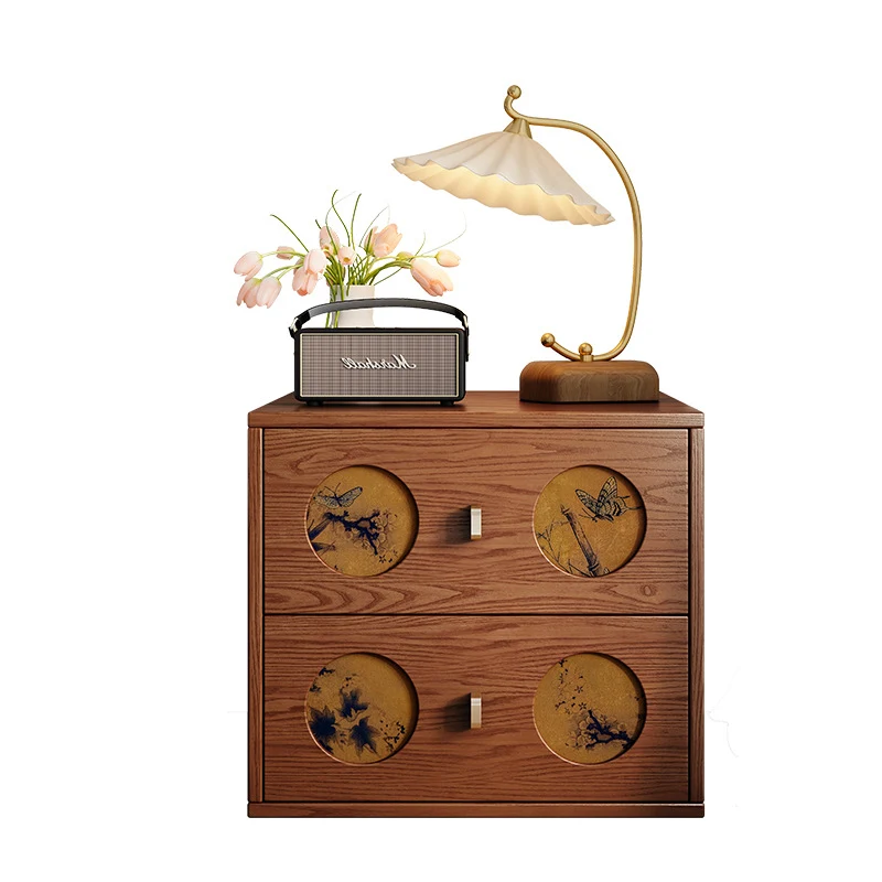 Traditional Chinese Eco-Friendly Engineered Wood Plywood Pine Wood Velvet Rectangular Nightstand With Butterfly Pattern And 2 Drawers For Bedroom Or Living Room