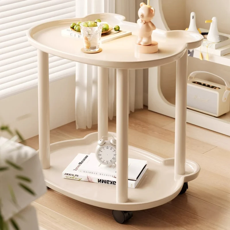Modern Minimalist Plastic Carbon Steel Cream Bear End Table With 2 Tiers For Living Room