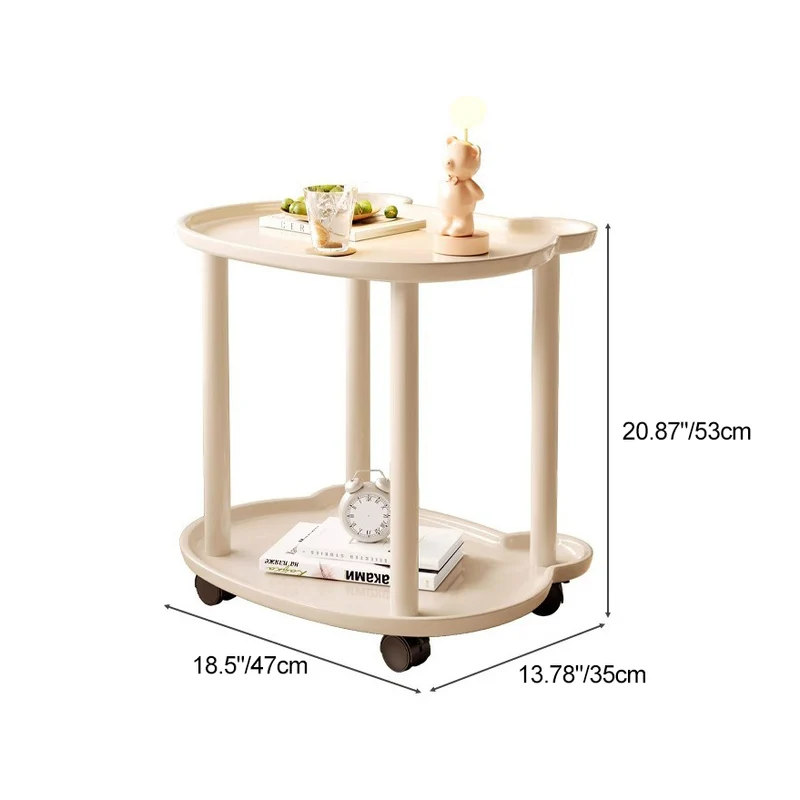 Modern Minimalist Plastic Carbon Steel Cream Bear End Table With 2 Tiers For Living Room