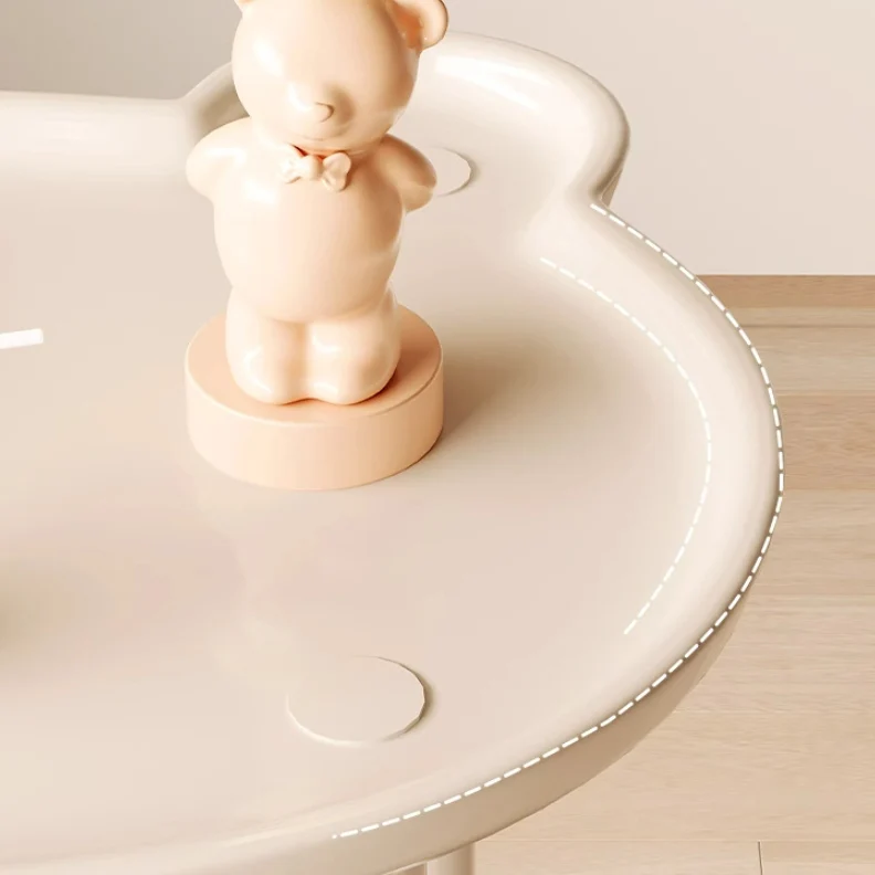 Modern Minimalist Plastic Carbon Steel Cream Bear End Table With 2 Tiers For Living Room