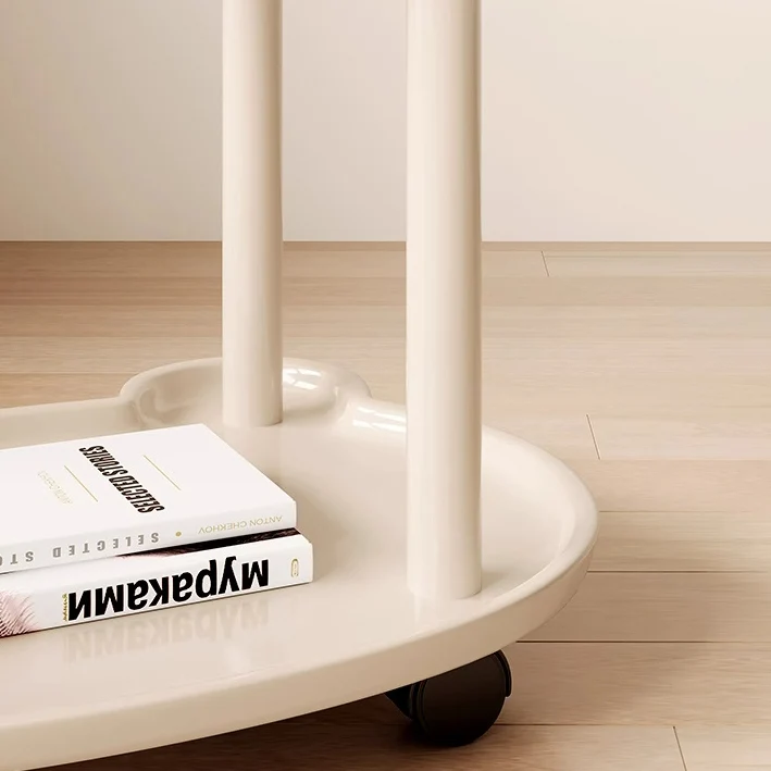 Modern Minimalist Plastic Carbon Steel Cream Bear End Table With 2 Tiers For Living Room