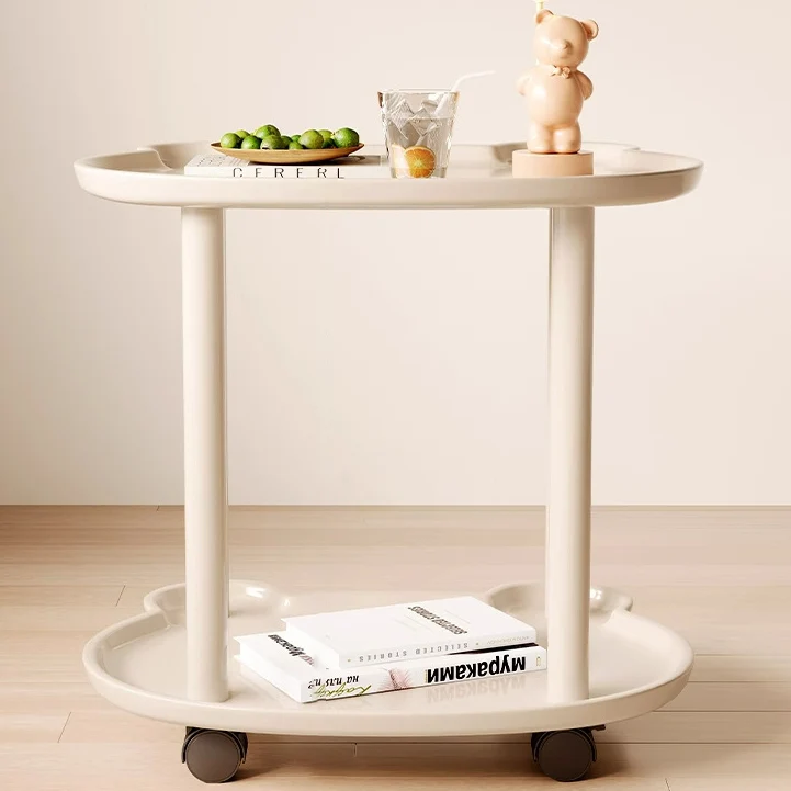 Modern Minimalist Plastic Carbon Steel Cream Bear End Table With 2 Tiers For Living Room