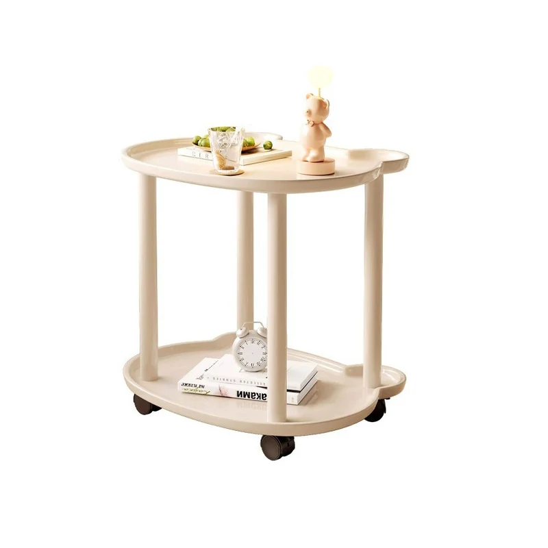 Modern Minimalist Plastic Carbon Steel Cream Bear End Table With 2 Tiers For Living Room