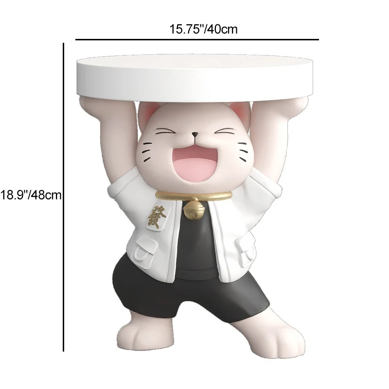 Modern Art Deco Resin Lucky Cat Sculpture End Table With 1 Tier For Living Room