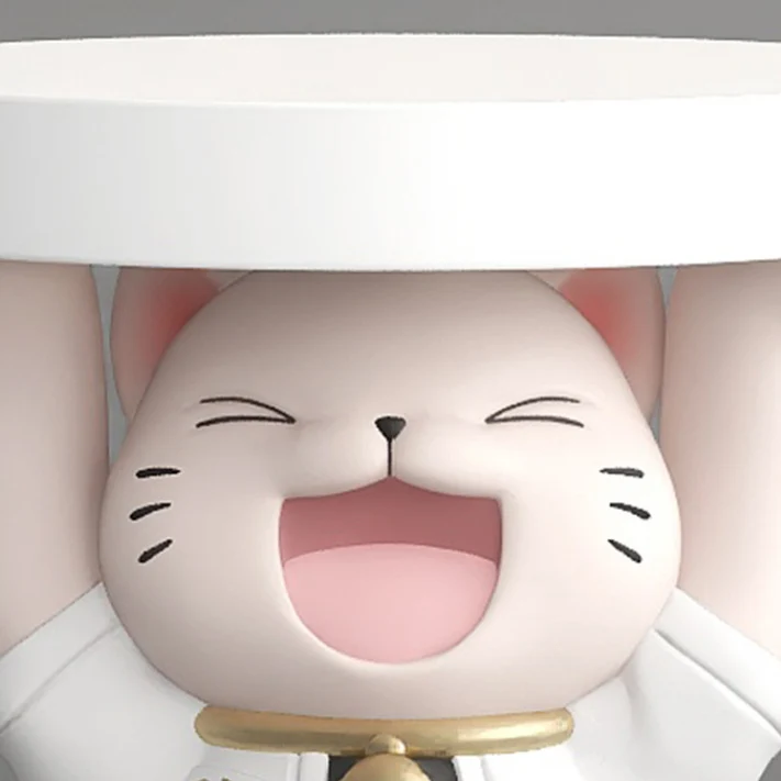 Modern Art Deco Resin Lucky Cat Sculpture End Table With 1 Tier For Living Room