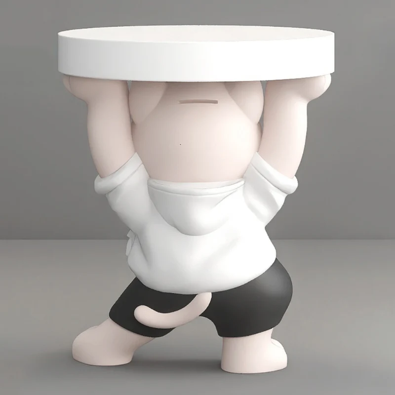 Modern Art Deco Resin Lucky Cat Sculpture End Table With 1 Tier For Living Room