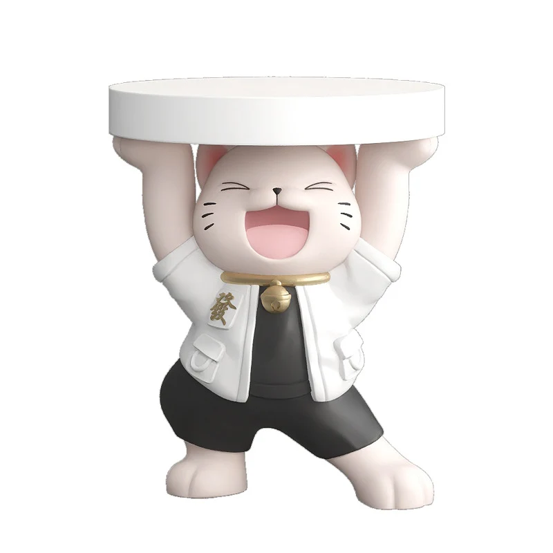 Modern Art Deco Resin Lucky Cat Sculpture End Table With 1 Tier For Living Room